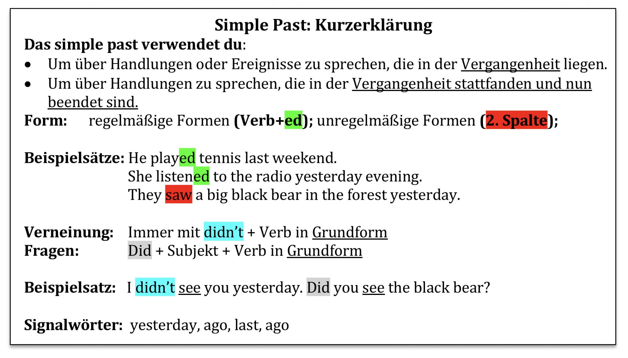 Englisch übungen Simple Past Und Past Progressive Simple Past und Past Progressive – Spielerisch Englisch lernen